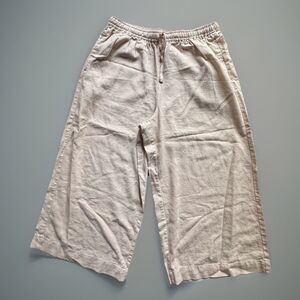 Max Studio Linen Blend Wide Leg Pants Size Large Beige High Waist Pockets